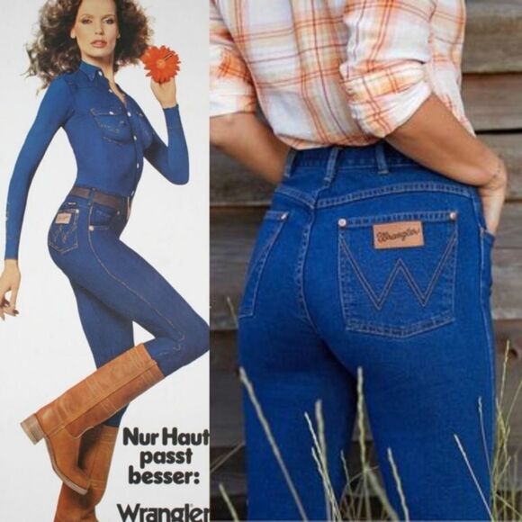 VINTAGE 1970s Wrangler USA Made Raw Cut High Rise Cropped Mom Jeans 12 - Picture 2 of 11